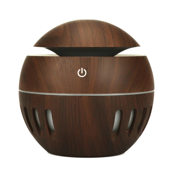Wood Grain USB Hollowed-out Humidifier Seven Color Aromatherapy Lamp Automatic Alcohol Sprayer with Remote Control(Dark Brown-3)
