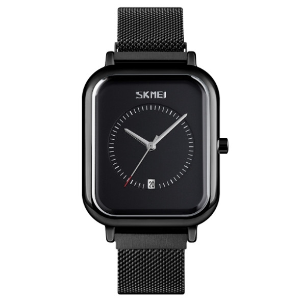 SKMEI 9207 Fashion Creative Simple Watch Men Magnetic Buckle Mesh Belt Steel Belt Couple Quartz Watch(Black)