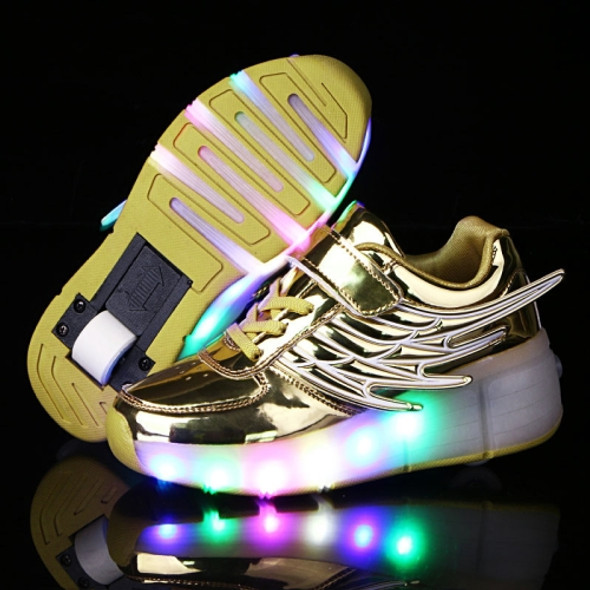 K02 LED Light Single Wheel Wing Roller Skating Shoes Sport Shoes, Size : 36 (Gold)