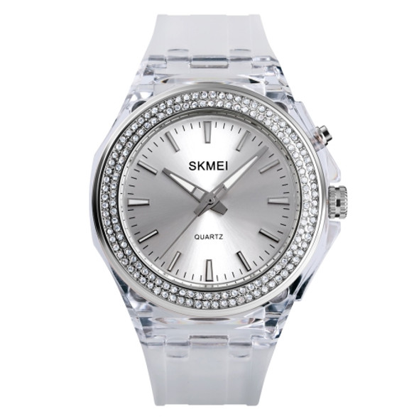 SkMEI 1553 Women LED Color Light Transparent Waterproof Watch Inlaid With Water Drill(Silvery)