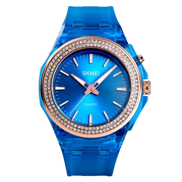 SkMEI 1553 Women LED Color Light Transparent Waterproof Watch Inlaid With Water Drill(Blue)