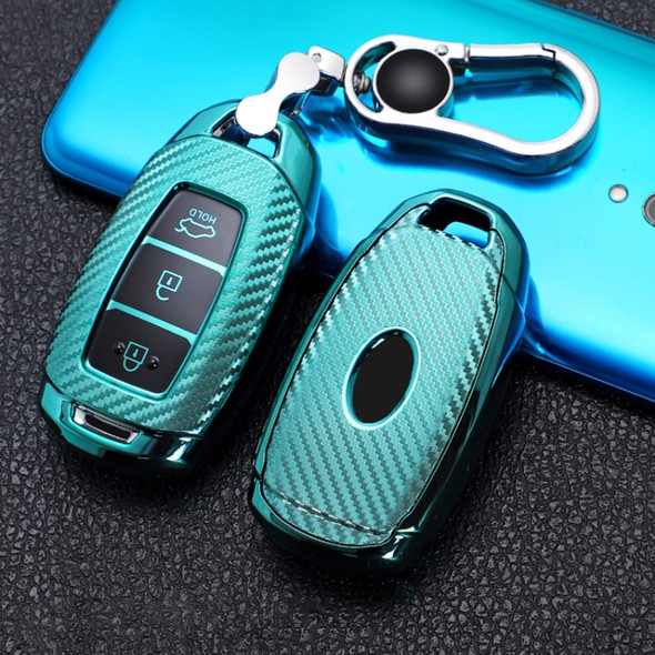 For Hyundai IX35 Smart 3-button Car TPU Key Protective Cover Key Case with Key Ring (Green)