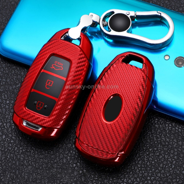 For Hyundai IX35 Smart 3-button Car TPU Key Protective Cover Key Case with Key Ring (Red)