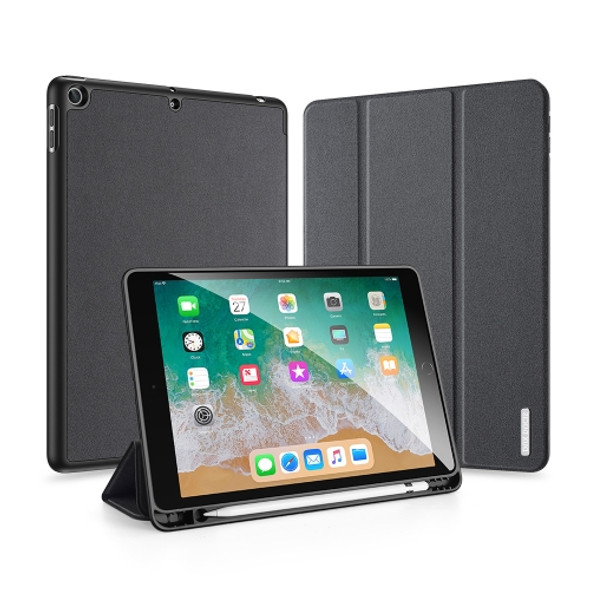 For iPad 9.7 inch(2017)/9.7 inch(2018)/iPad 6 DUX DUCIS Domo Series Horizontal Flip Magnetic PU Leather Case with Three-folding Holder & Pen Slot(Black)