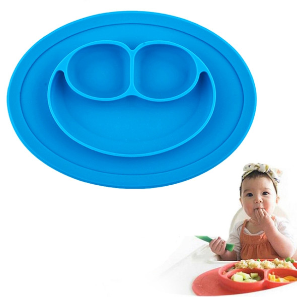 Smile Style One-piece Round Silicone Suction Placemat for Children, Built-in Plate and Bowl (Blue)
