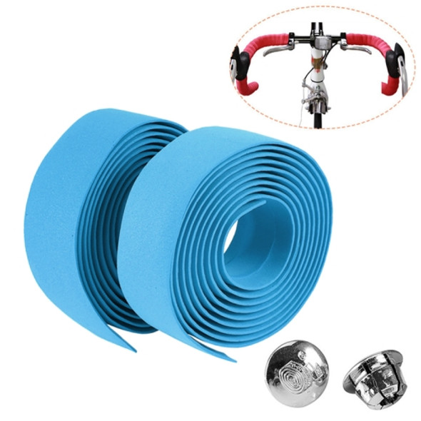 1 Pair TOSEEK New Cycling Road Bike Sports Bicycle Cork Handlebar Tape Wrap + 2 Bar Plug(Baby Blue)