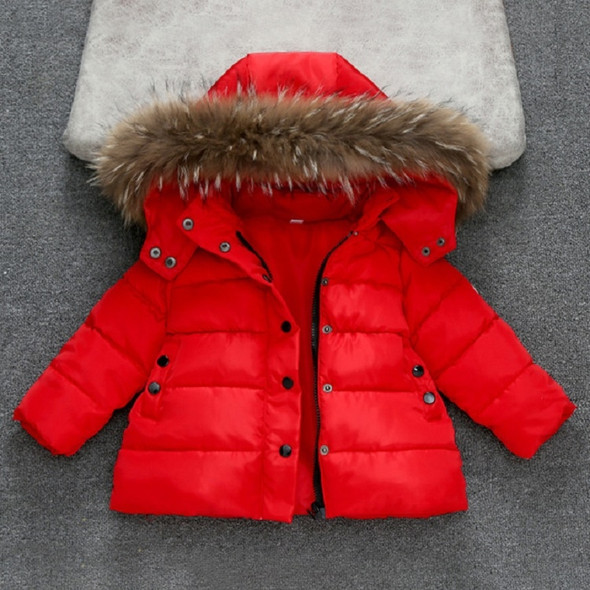 Winter Children Warm Down Jacket Fur Collar Coat with Detachable Hat, Height:140cm(Red)