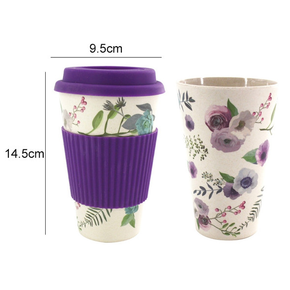 400ML Reusable Bamboo Fibre Coffee Cups Silicone Eco Friendly Travel Coffee Mugs(Purple)