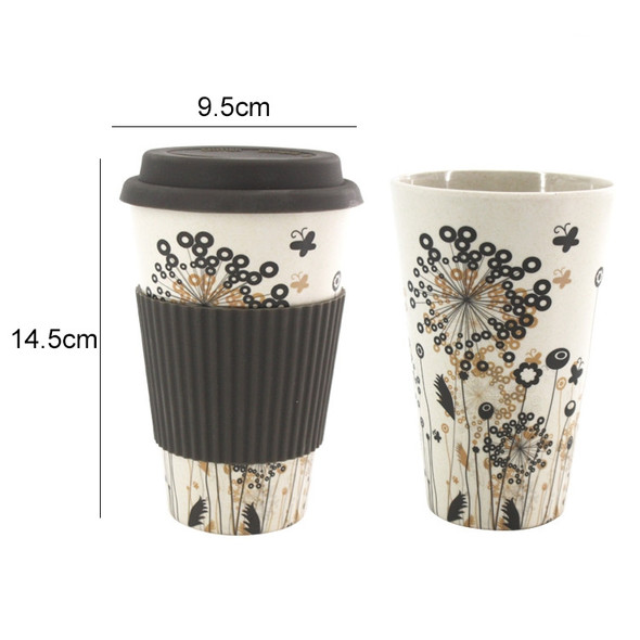 400ML Reusable Bamboo Fibre Coffee Cups Silicone Eco Friendly Travel Coffee Mugs(Gray)