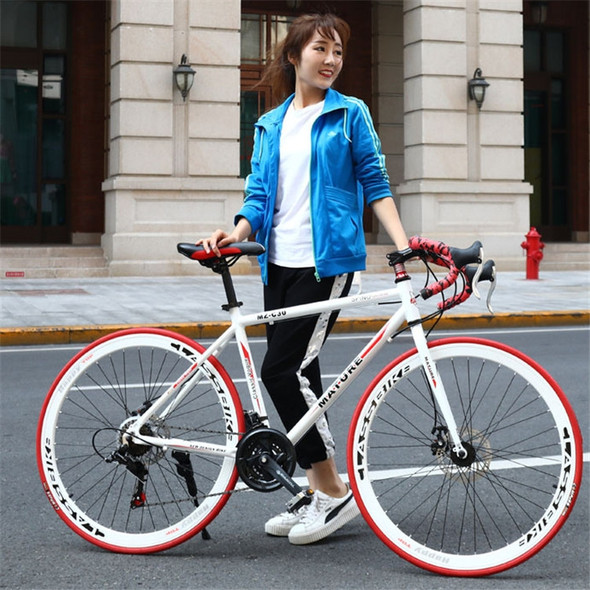 27 inch MZ-C30  Aluminum Alloy Road Bike With Double-disc Brake 700C Variable Speed Student Bicycle 33 Speed(White Red)