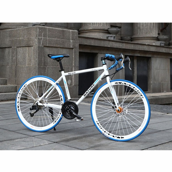 27 inch MZ-C30  Aluminum Alloy Road Bike With Double-disc Brake 700C Variable Speed Student Bicycle 33 Speed(White Blue)