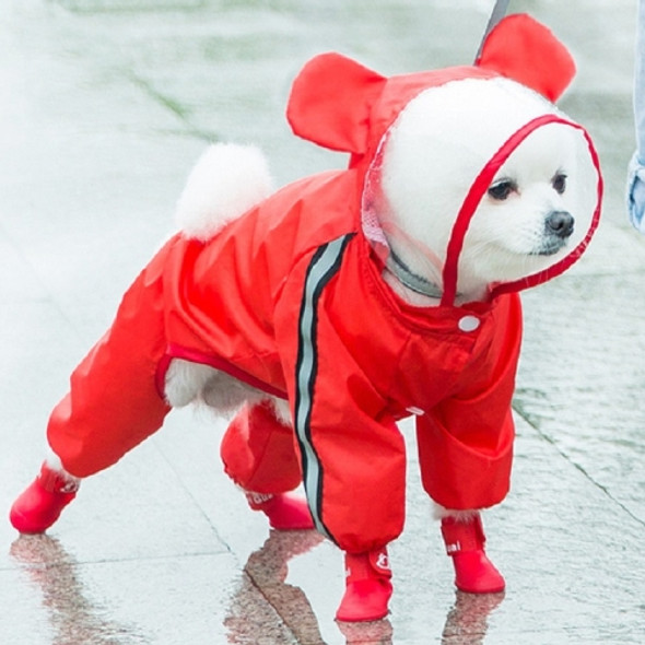 Pet Cartoon Pattern Waterproof All-inclusive Four-leg Raincoat, Size:XXL(Red Bear)