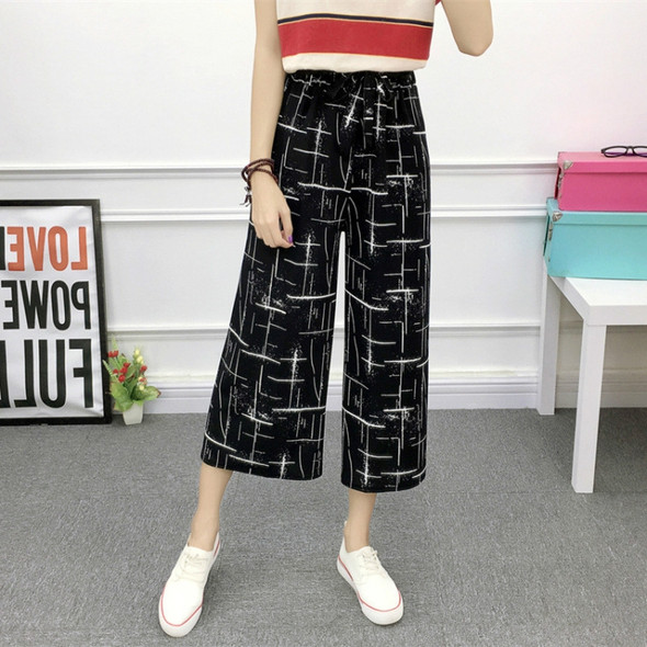 Wide Leg Pants Female Summer High Waist Was Thin Ladies Casual Pants, Size: M(Maze Lattice )