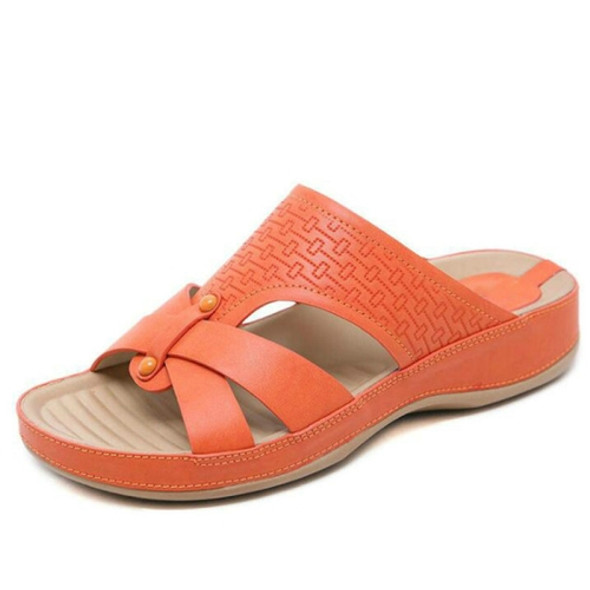 Soft Leather Slipper Women Shoes, Shoe Size:38(Orange)