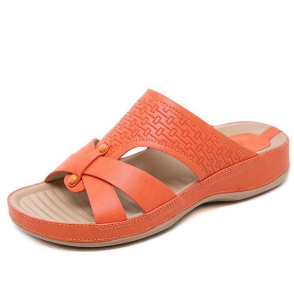 Soft Leather Slipper Women Shoes, Shoe Size:36(Orange)