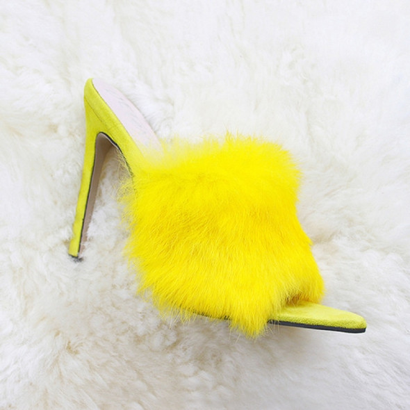 Rabbit Fur High Heel Sandals Party Women Shoes, Size:41(Yellow)