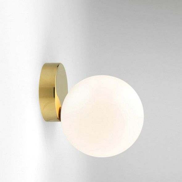 Modern Glass Ball Led Wall Lamp Bedroom Mirror Light Fixtures Indoor Bedside Lamp, Light Source:12W LED Warm Light(Copper+20cm White Glass Shade)