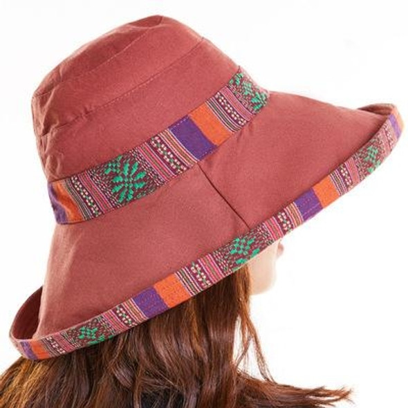 Summer Ladies National Style Double-sided Wearable Beach Hats Big Edge Sunhat, Size:One Size(Brick Red)