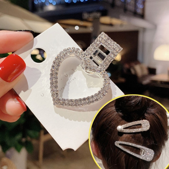 Fashion Flash Luxury Diamond Crystal Pearl Elegant Women Barrettes Hair Accessories(Heart silver)