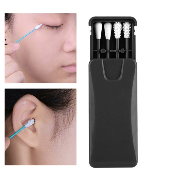 4 in 1 Ear Cleaning Cosmetic Silicone Buds Double-headed Recycling Cleaning Makeup Swabs Sticks(Black)