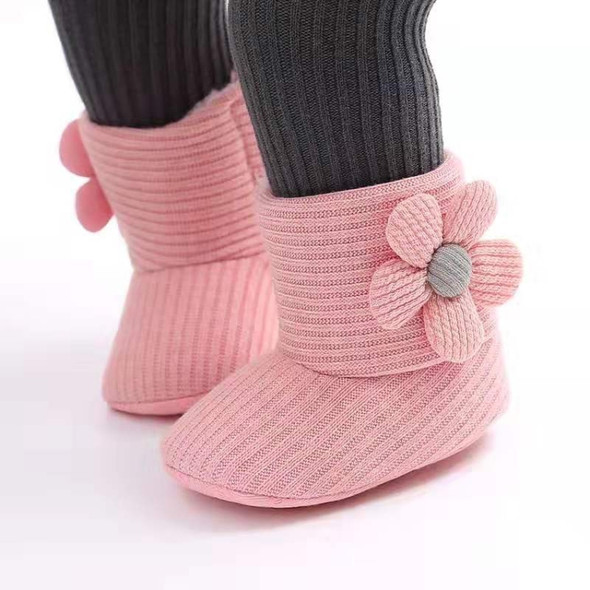 Baby Warm Fleece Knit  Booties Crib Shoes, Size:11(Pink)