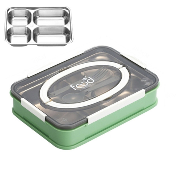 Creative Microwave Student Lunch Box Bento Box with Cutlery, Style:Four Grid(Matcha Green)