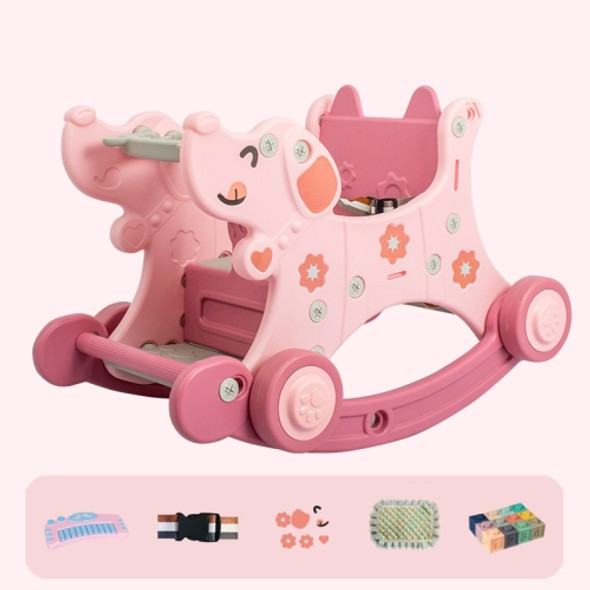 Trojan Children Rocking Horse Baby Toy Rocking Car Dual-use Rocking Chair Rocking Horse, Style:Building Block Version(Cherry Pink)