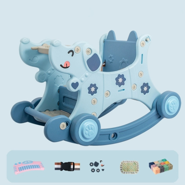 Trojan Children Rocking Horse Baby Toy Rocking Car Dual-use Rocking Chair Rocking Horse, Style:Building Block Version(Azure)