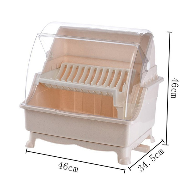 Multifunctional Kitchen Tableware Bowls Chopsticks Storage Box Large Double-layer Drain Rack With Lid(Beige)