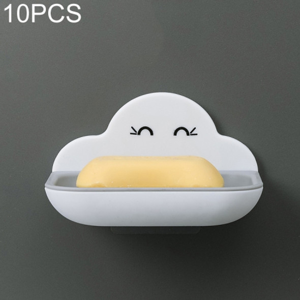 10 PCS Cloud Soap Box Toilet Creative Wall-mounted Bathroom Toilet Free Punch Double-layer Drain Rack(White)