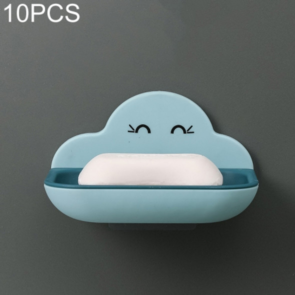 10 PCS Cloud Soap Box Toilet Creative Wall-mounted Bathroom Toilet Free Punch Double-layer Drain Rack(Light Blue)