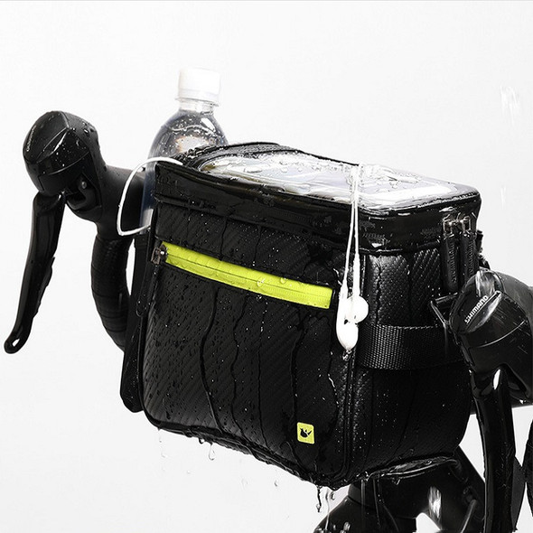 Rhinowalk Bicycle Front Handle Bag Camera Bag Waterproof 7.5 inch Large Touch Screen Navigation Mobile Phone Bag Bicycle Bag(Carbon Fiber Black Green)