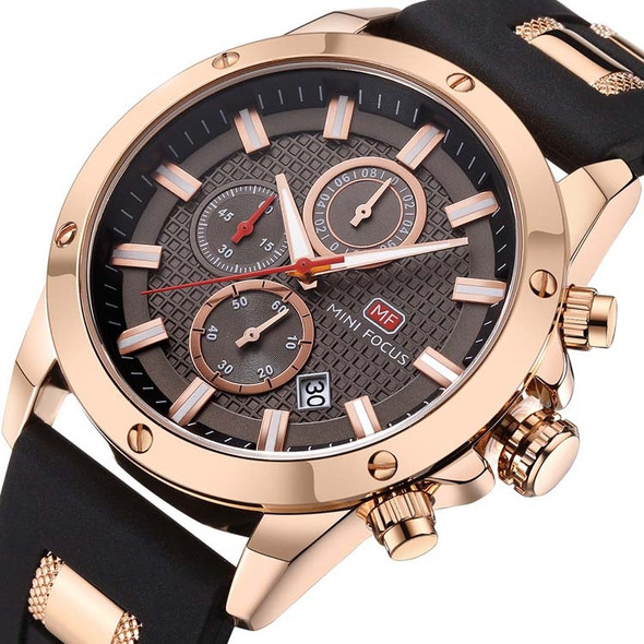 MINI FOCUS MF0089G Waterproof Quartz Watch Luminous Men Sports Watch(Coffee Surface Gold Shell Black Belt)