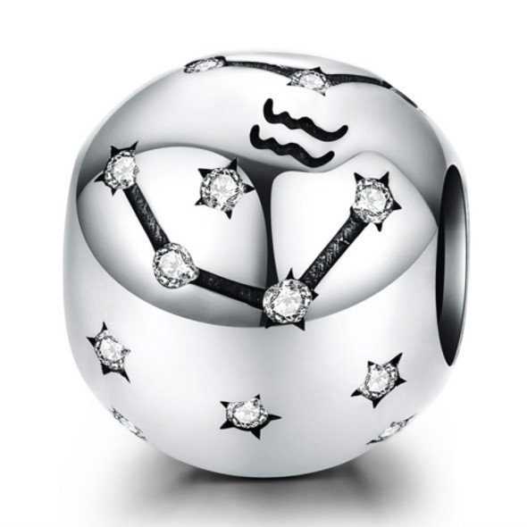 S925 Sterling Silver Twelve Constellation Beaded DIY Bracelet Accessories Jewelry Silver Beads, Style:Aquarius