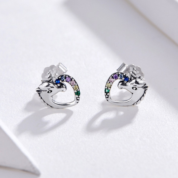 Silver Stud Earrings Unicorn Silver Earrings Colored Zircon Silver Stud Earrings