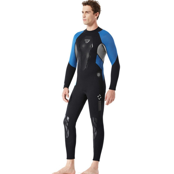 DIVE&SAIL WS-19496 One-piece Thermal Diving Suit Long-sleeved Snorkeling Swimsuit, Size:XXL(Black Blue)