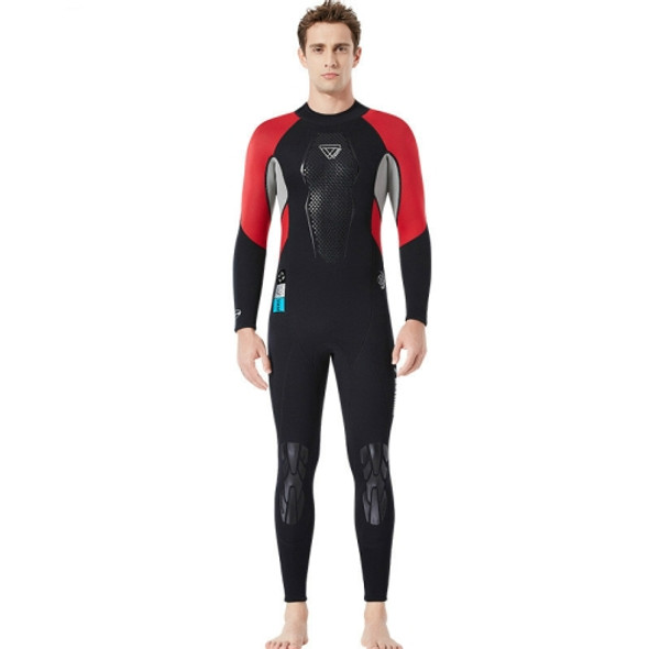 DIVE&SAIL WS-19496 One-piece Thermal Diving Suit Long-sleeved Snorkeling Swimsuit, Size:XL(Black Red)