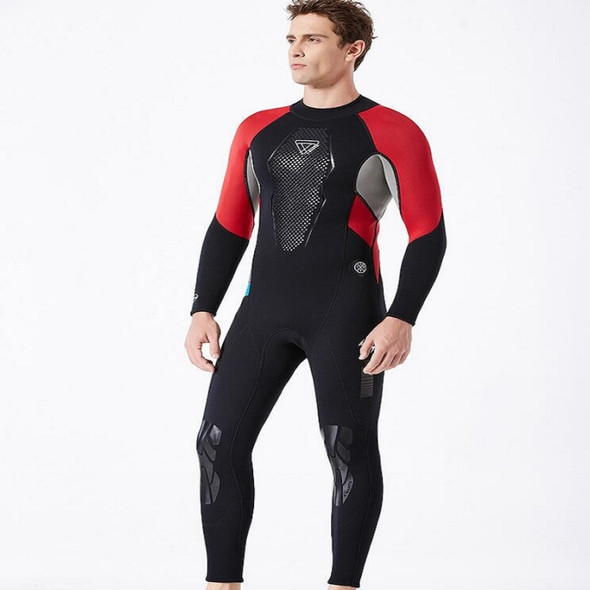 DIVE&SAIL WS-19496 One-piece Thermal Diving Suit Long-sleeved Snorkeling Swimsuit, Size:XL(Black Red)