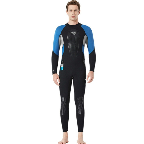 DIVE&SAIL WS-19496 One-piece Thermal Diving Suit Long-sleeved Snorkeling Swimsuit, Size:XL(Black Blue)