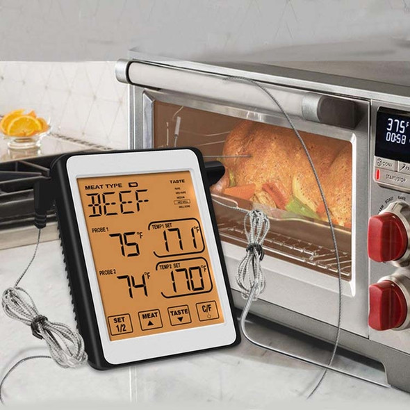 CH-212 Dual Probe Color Screen Smart Alarm Grill Kitchen Thermometer, Color:Orange Backlight