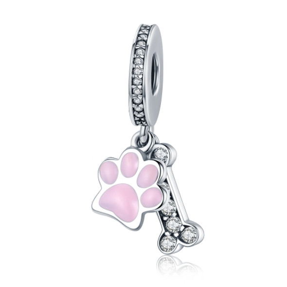 S925 Sterling Silver Dog Footprint Diamond Beads DIY Bracelet Accessories