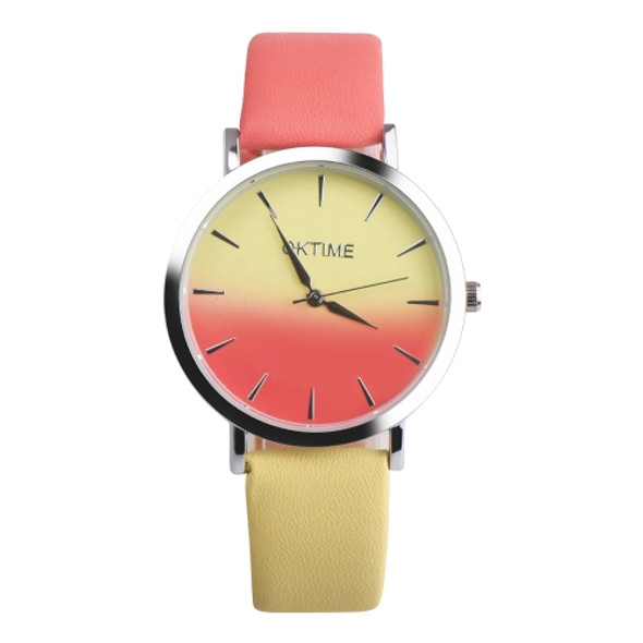 OKTIME WOK13402 2 PCS Retro Gradient Color Design Leather Belt Quartz Watch for Men / Women(yellow on the silver shell)