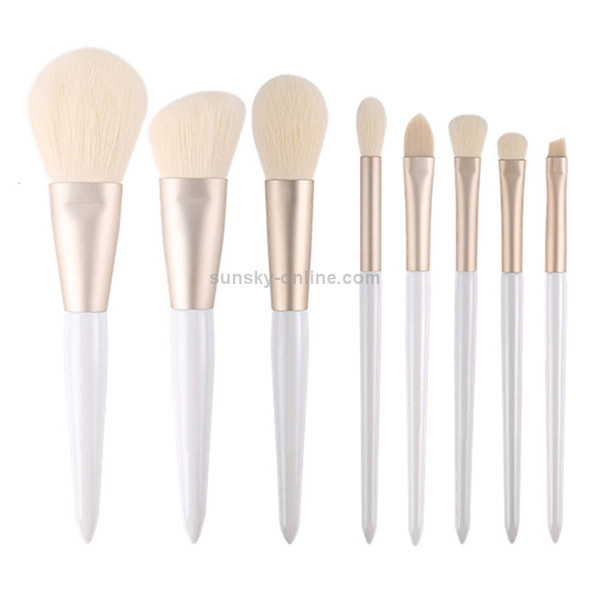 8 in 1 Makeup Brush Set Beginner Portable Soft Hair Facial Beauty Brush, Exterior color: 8 Jade White + Floral Bag