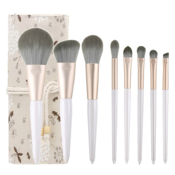 8 in 1 Makeup Brush Set Beginner Portable Soft Hair Facial Beauty Brush, Exterior color: 8 Granny Gray + Floral Bag