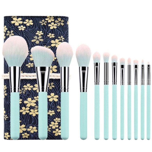 12 in 1 Makeup Brush Set Soft Beauty Tool Brush, Exterior color: 12 Makeup Brushes + Cyan Bag