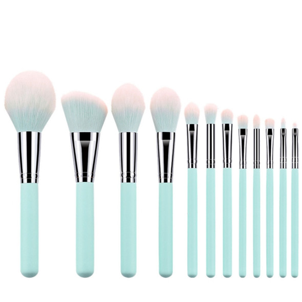 12 in 1 Makeup Brush Set Soft Beauty Tool Brush, Exterior color: 12 Makeup Brushes + Cyan Bag