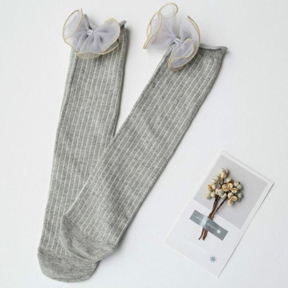 Children Cotton Tube Socks Princess Bow Stockings, Size:One Size(Gray)