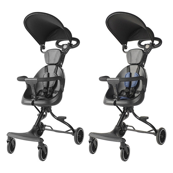 Baobaohao Folding Lightweight Four-wheel High-view Baby Stroller, Specification:V3 Blue Full Fence