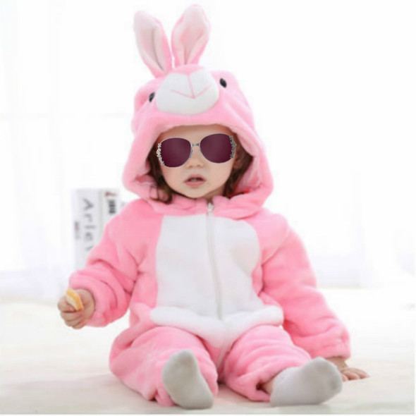 Babies Cartoon Animal Shape Flannel Jumpsuit Romper, Size:90CM(Pink Rabbit)