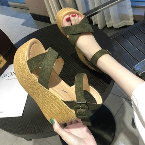 Sloppy Platform Suede Sandals, Shoes Size:40(Green)